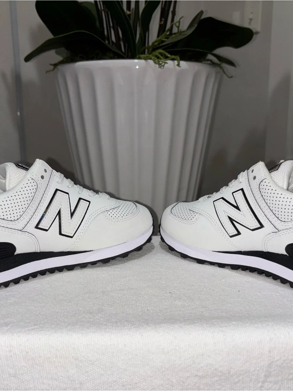 New Balance 574 Women’s White Sneakers in Light Gray and Black Accents
